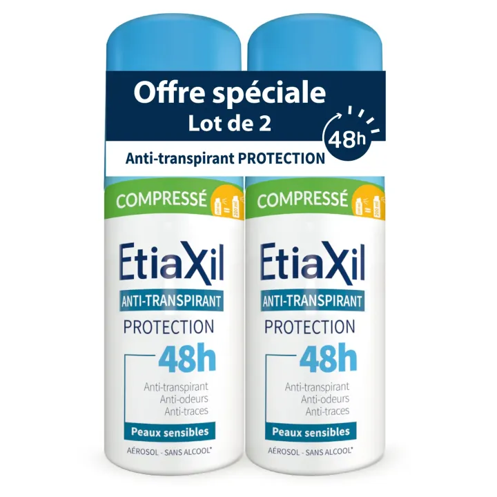 Déodorant anti-transpirant protection 48h compressé Etiaxil - lot de 2 sprays de 100ml