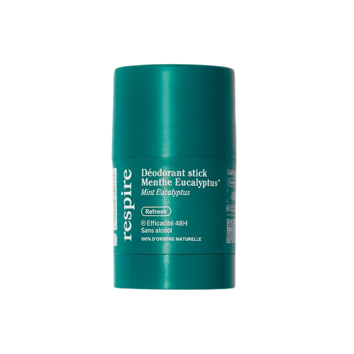 Déodorant solide efficace 48h Menthe eucalyptus bio Respire - stick de 50g