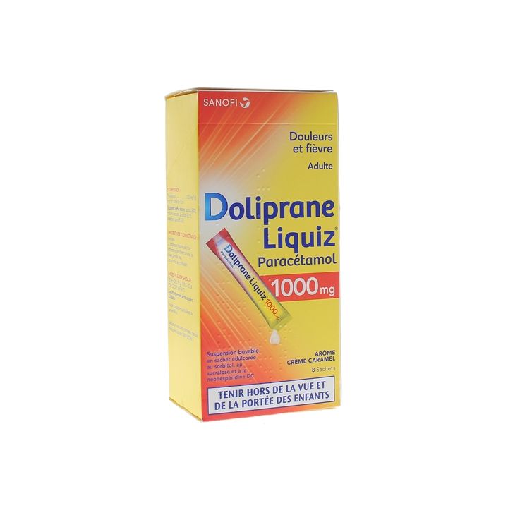 Doliprane Liquiz 1000mg sans sucre suspension buvable arôme crème caramel - boîte de 8 sachets