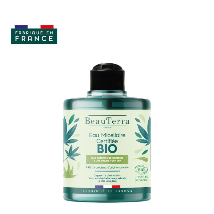 Eau micellaire aux extraits de chanvre et jus d'aloe vera Beauterra - flacon de 500 ml