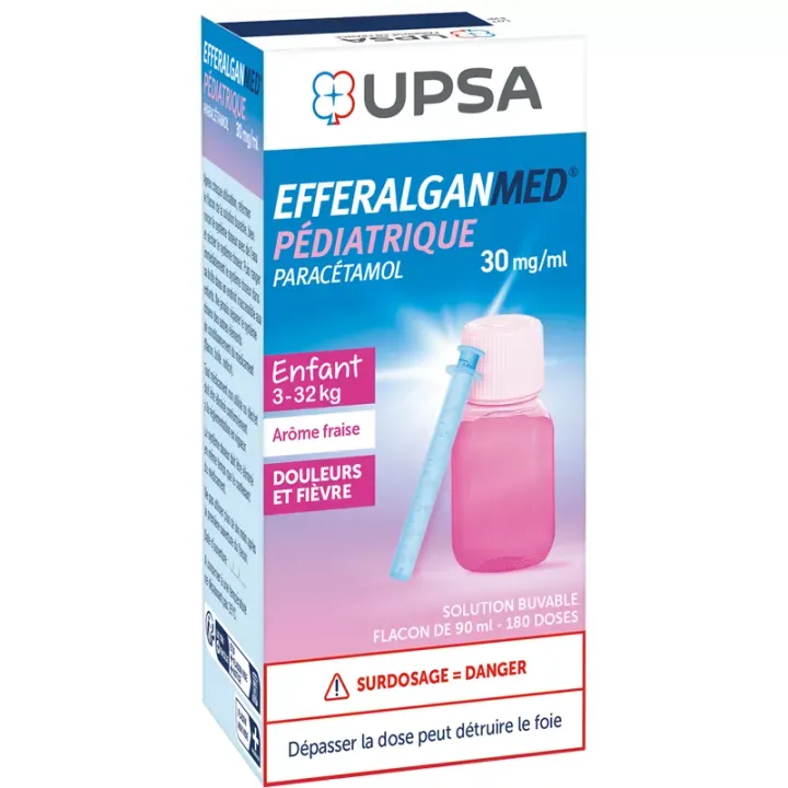 EfferalganMed pédiatrique 30 mg/ml arôme fraise - flacon de 90ml