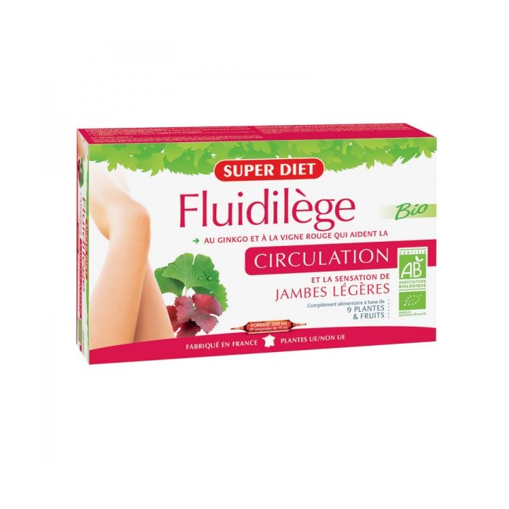 Fluidilege jambes légères bio Super Diet - boîte de 20 ampoules