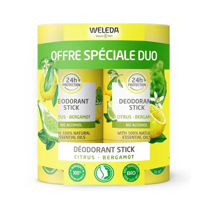 Déodorant stick Citrus Bergamote Weleda - lot de 2 sticks de 50g