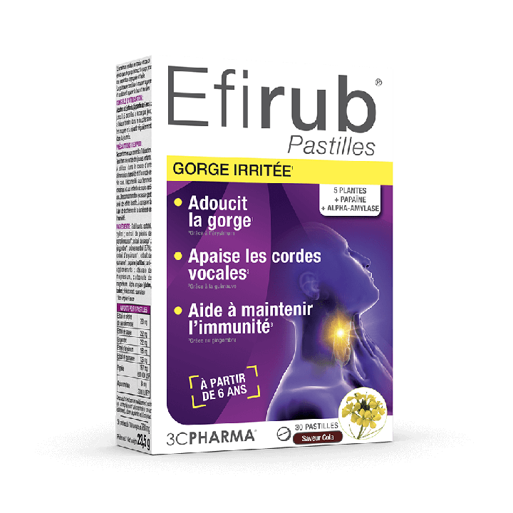 Efirub gorge irritée 3C Pharma - boîte de 30 pastilles