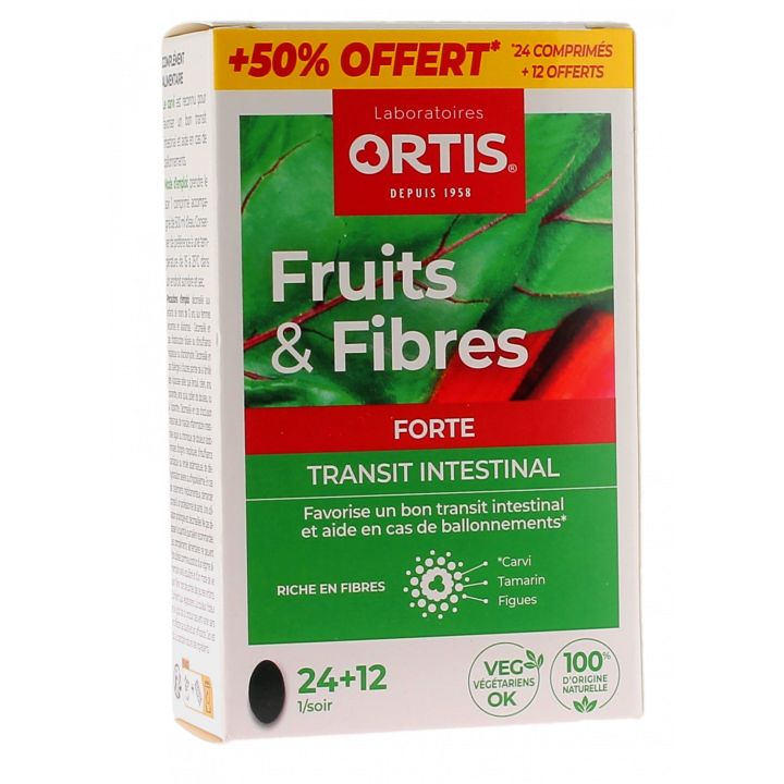 Fruits & Fibres Forte Transit intestinal Ortis - boite de 36 comprimés