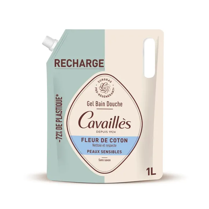 Gel bain et douche surgras actif fleur de coton Rogé Cavaillès - éco-recharge de 1L