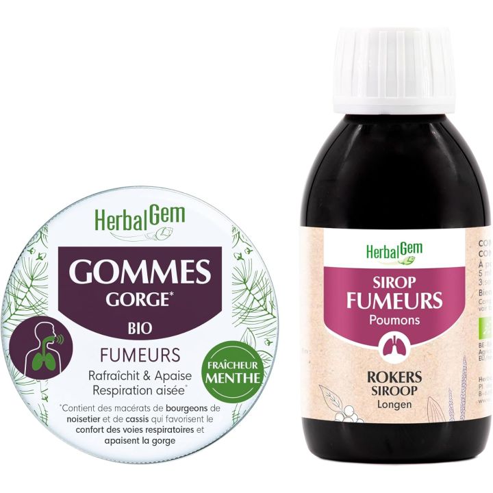 Sirop des fumeurs bio Herbalgem - flacon de 150 ml + gommes gorge offertes