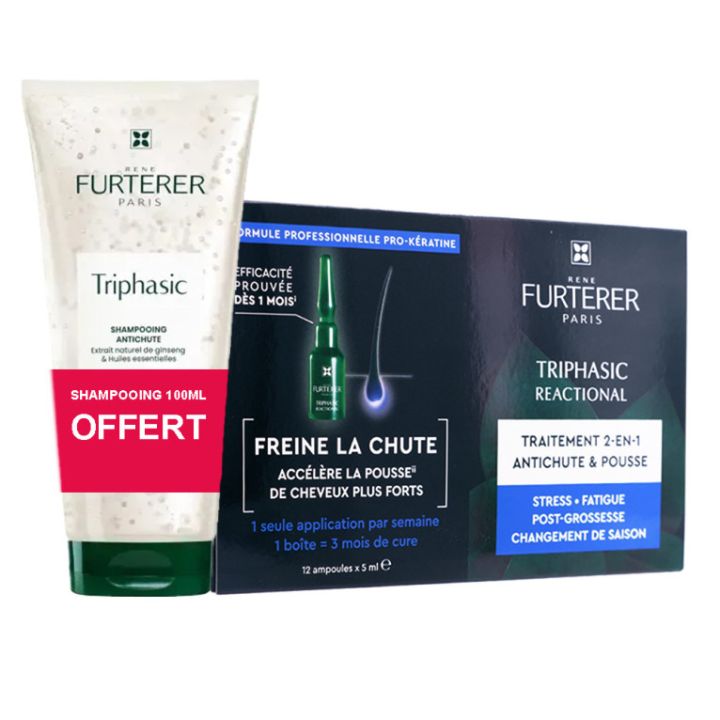 Triphasic Reactional traitement 2en1 René Furterer - 12 ampoules de 5ml + shampoing 100ml offert