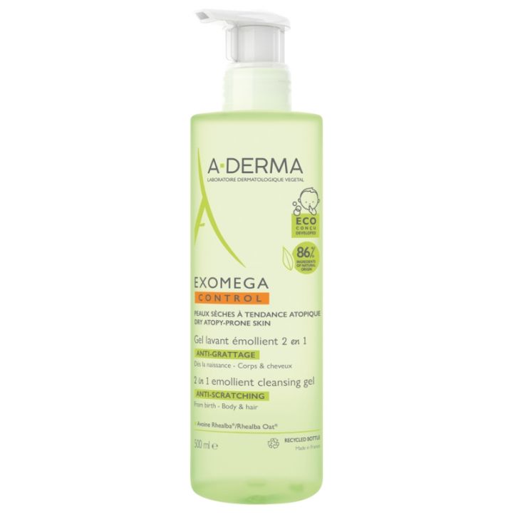 Exomega Control Gel lavant émollient 2 en 1 A-Derma - flacon de 500 ml