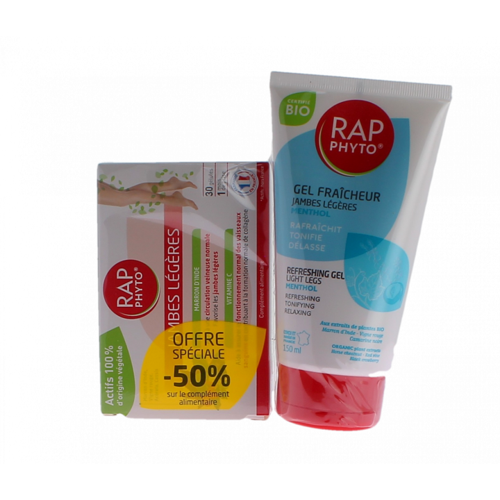 Gel fraicheur jambes légères Rap Phyto - tube de 150 ml + offre spéciale -50% sur le complément alimentaire