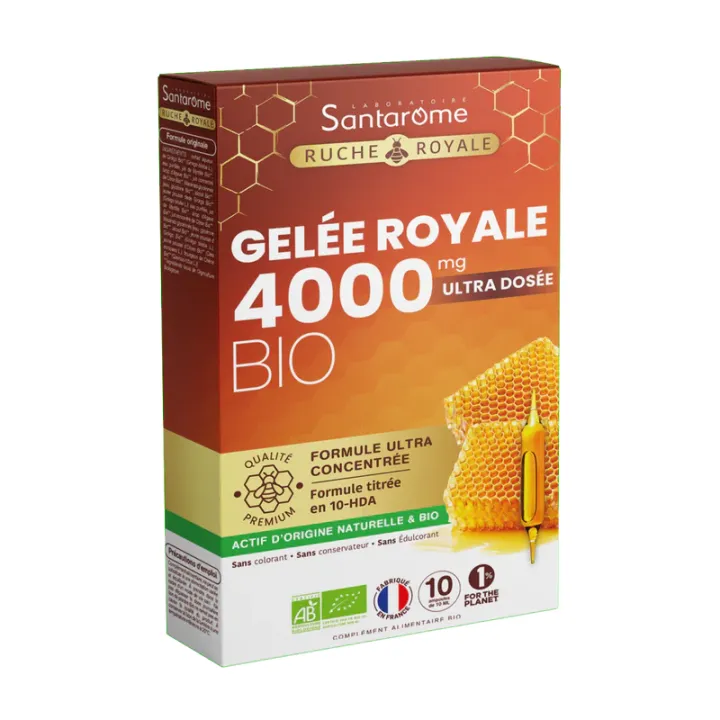 Gelée royale 4000 mg bio Santarome - boite de 10 ampoules