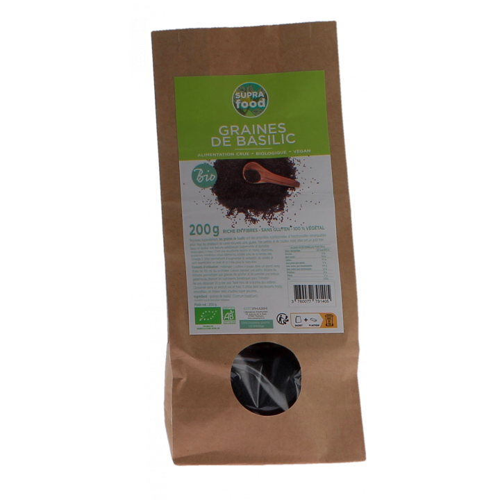 Graines de basilic bio Supra food - sachet de 200g