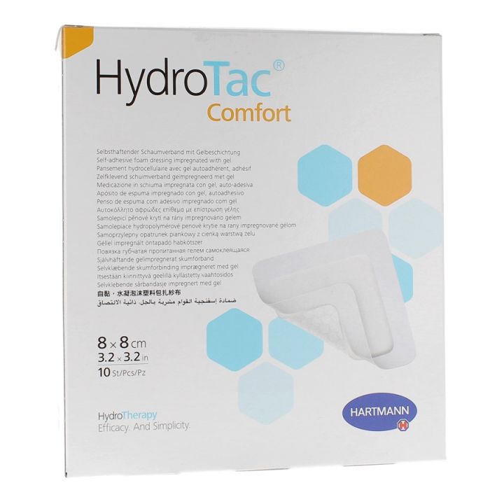 HydroTac Comfort Pansement hydrocellulaire avec gel autoadhérent 8x8cm Harmann - boîte de 10 pièces