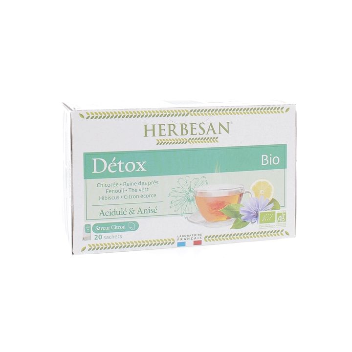 Infusion Bio détox saveur citron Herbesan - boîte de 20 sachets