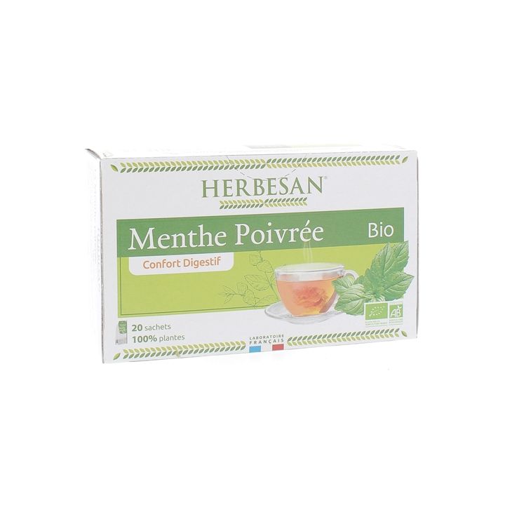 Infusion confort digestif menthe poivrée bio Herbesan - boîte de 20 sachets