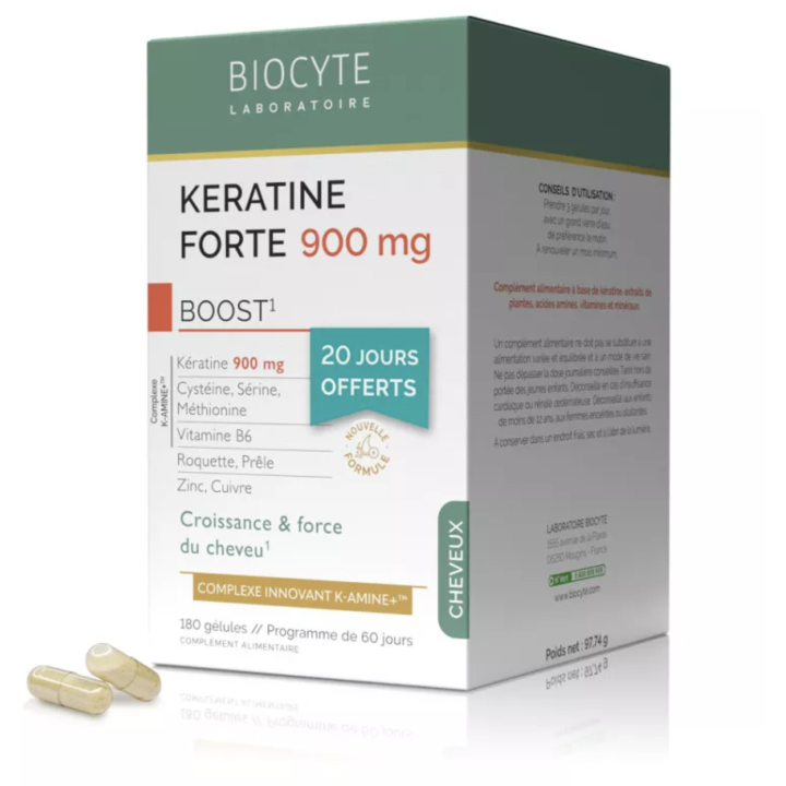 Keratine Forte 900mg Biocyte - boite de 180 gélules