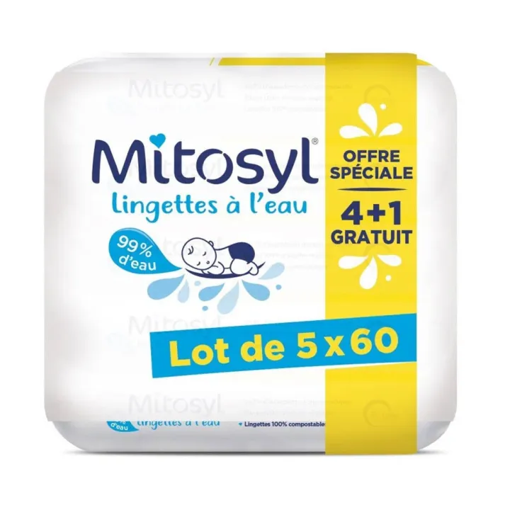 Lingettes à l'eau Mitosyl - lot de 5 packs de 60 lingettes