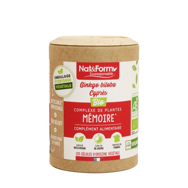 Mémoire Ginkgo Biloba Cyprès bio Nat&Form - boîte de 120 gélules