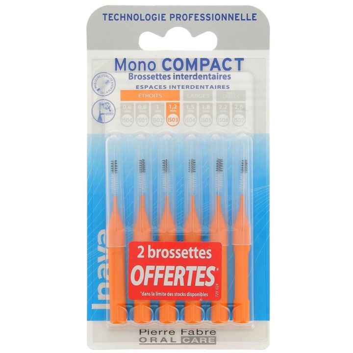 Brossettes interdentaires Mono compact étroit 1,2mm Inava - 4+2 brossettes interdentaires