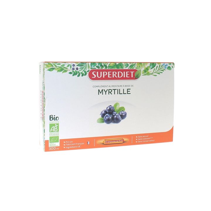 Myrtille bio Super Diet - boîte de 20 ampoules de 15 ml