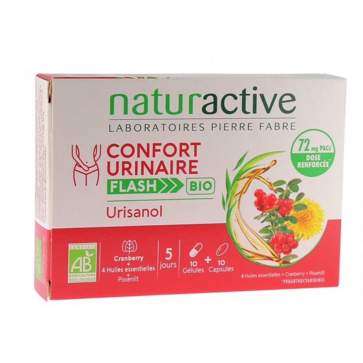 Urisanol Confort urinaire flash bio Naturactive - boîte de 10 gélules et 10 capsules