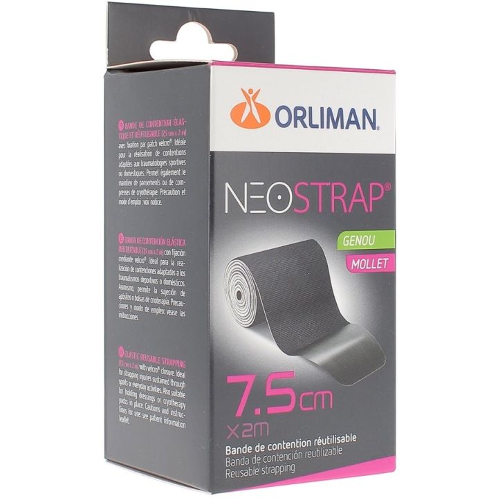 Neostrap genou et mollet 7.5 cm x 2 m Orliman - Boite de 1 bande de contention réutilisable