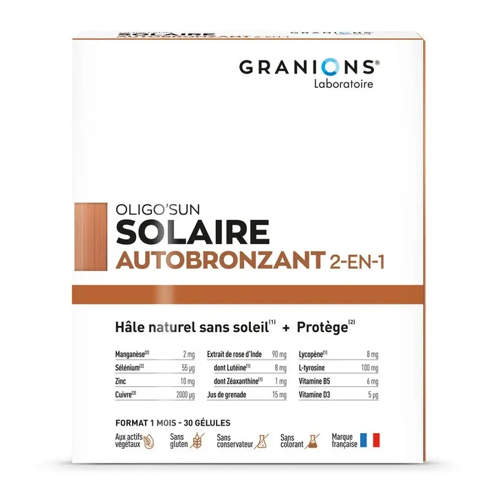 Oligo'sun solaire autobronzant 2-en-1 Granions - boite de 30 gélules