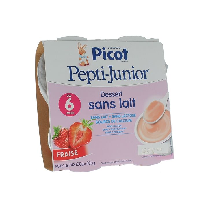 Pepti-junior dessert sans lait goût fraise Picot - 4 pots de 100g