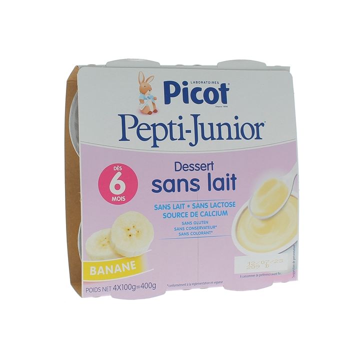 Pepti-junior dessert sans lait goût banane Picot - 4 pots de 100g