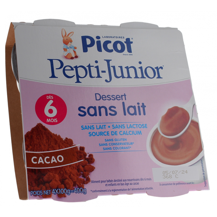 Pepti-junior dessert sans lait goût cacao Picot - 4 pots de 100g