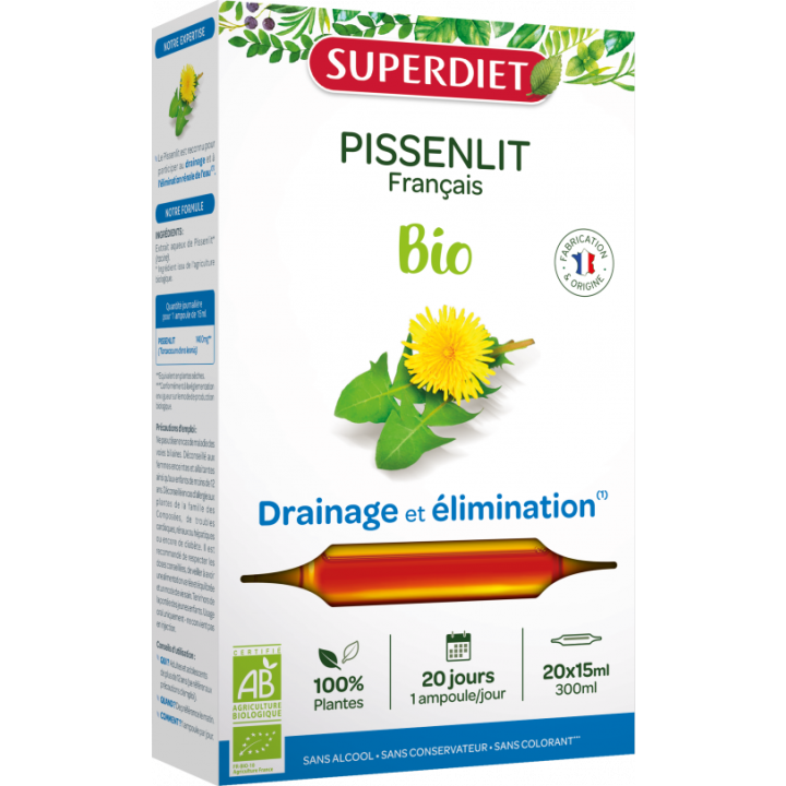 Pissenlit bio Super Diet - boîte de 20 ampoules de 15 ml