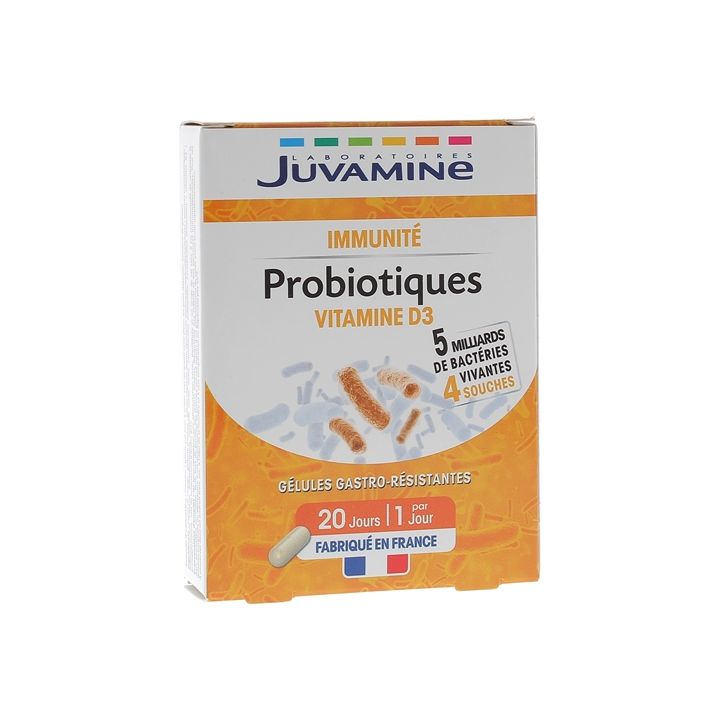 Probiotiques vitamine D3 Juvamine - boite de 20 gélules