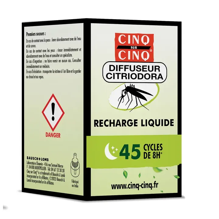 Recharge liquide diffuseur citriodora anti-moustiques Cinq sur Cinq - flacon de 25ml