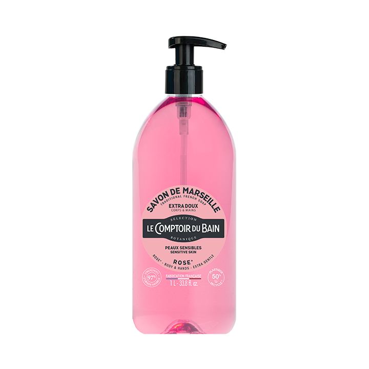 Savon de marseille liquide rose Le Comptoir du Bain - flacon-pompe de 1L