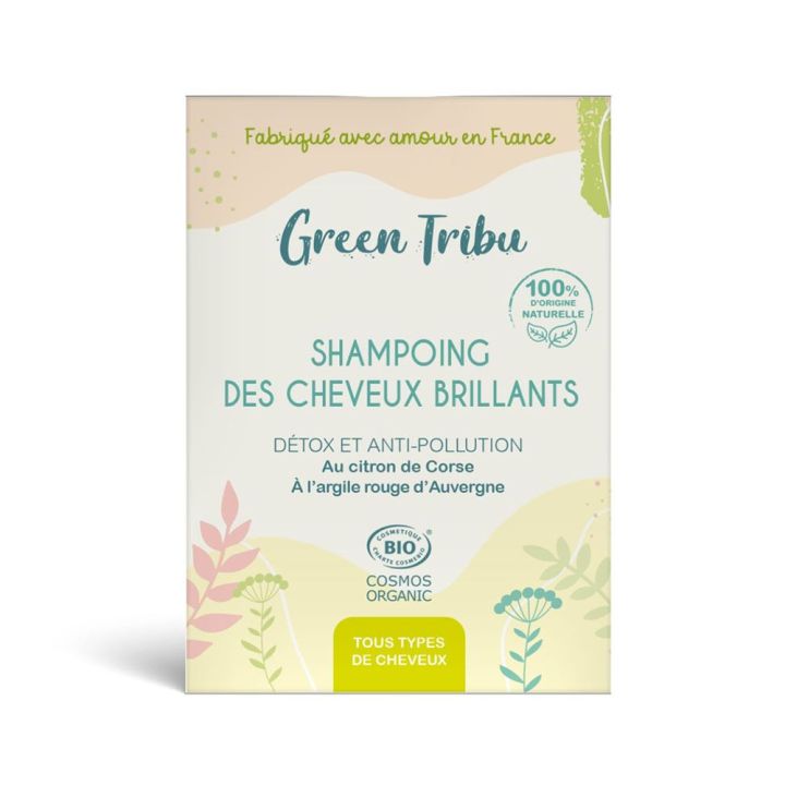 Shampoing solide des cheveux brillants bio Green Tribu - pain de 85g