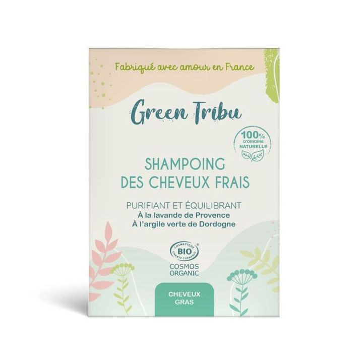 Shampoing solide des cheveux frais bio Green Tribu - pain de 85g