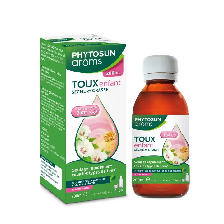 Sirop toux enfants arôme fraise Phytosun Arôms - flacon de 200ml