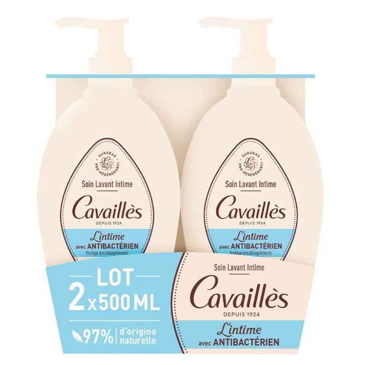 Soin toilette intime avec anti-bactérien Rogé Cavaillès - lot de 2 flacons-pompe de 500 ml