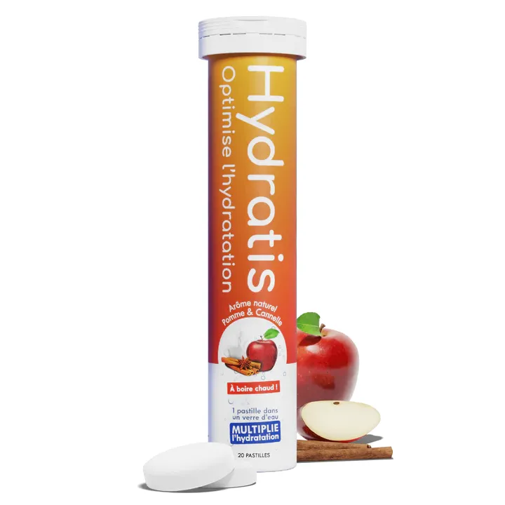 Solution d'hydratation goût pomme-cannelle Hydratis - tube de 20 pastilles effervescentes