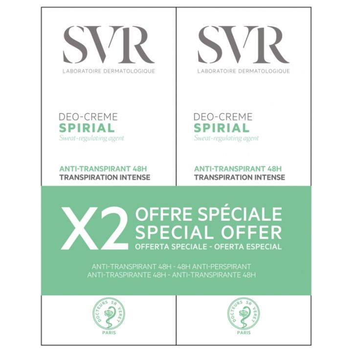 Spirial crème déodorant anti-transpirant intense 48h SVR - lot de 2 tubes de 50 ml