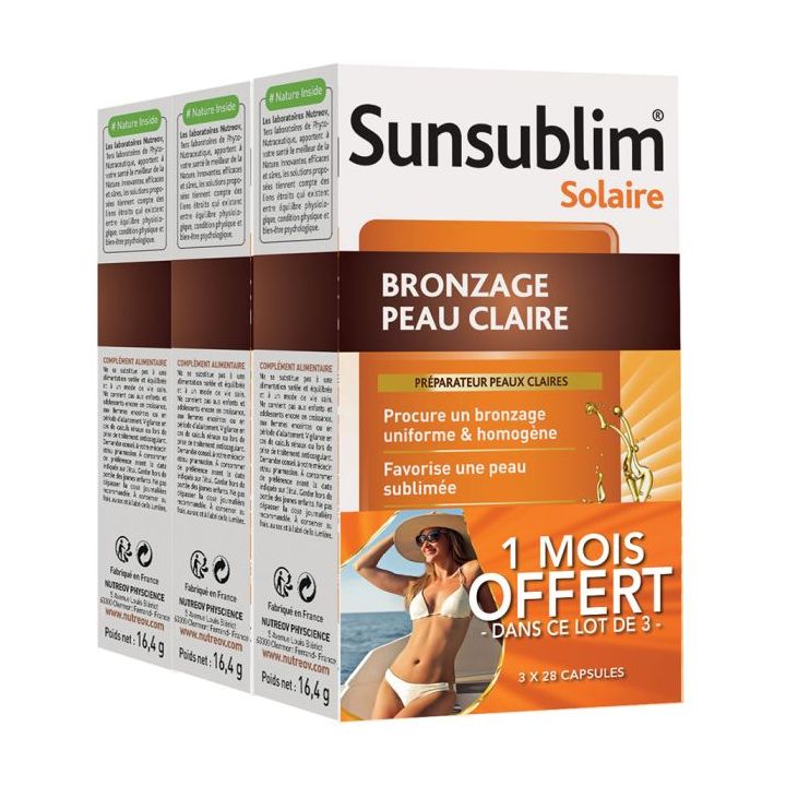 Sunsublim bronzage peau claire Nutreov - 3 boîtes de 28 capsules