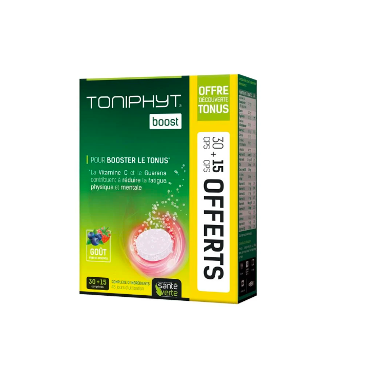 Toniphyt boost goût fruits rouges Santé verte - 30 comprimés effervescents + 15 gratuits