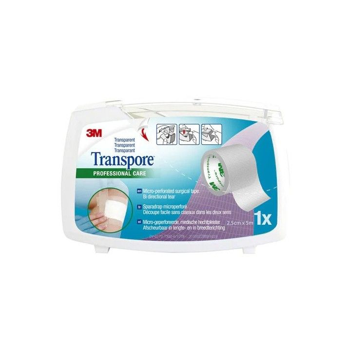 Transpore Sparadrap transparent 3M - un rouleau de 2,5cm x 5m