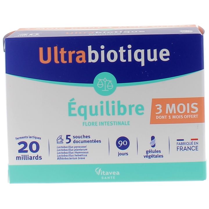 Ultrabiotique Équilibre Nutrisanté - boîte de 60 gélules végétales + 30 gélules offertes