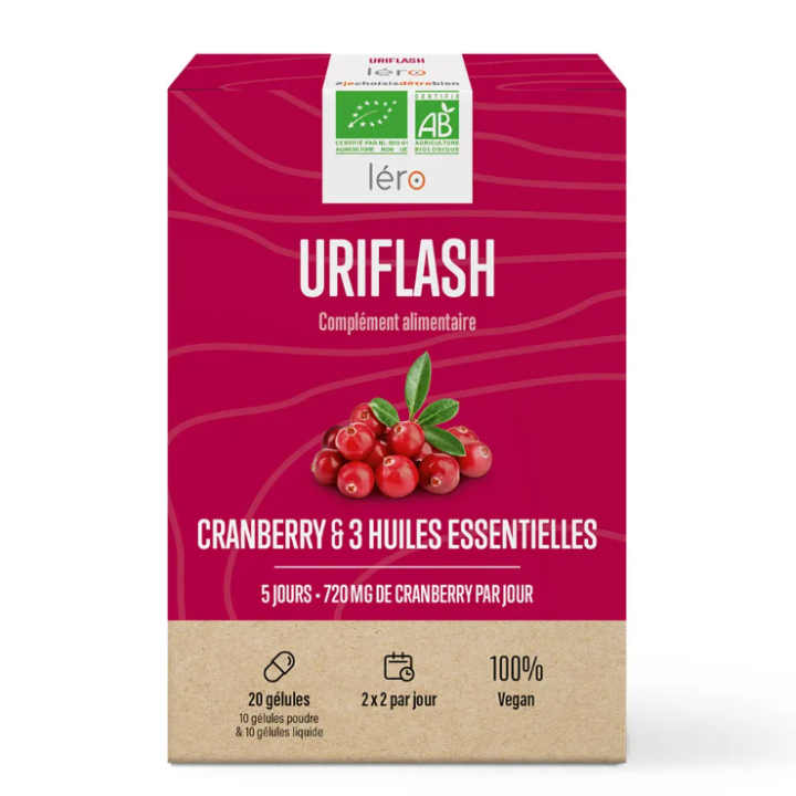 Uriflash cranberry & 3 huiles essentielles Léro - boîte de 20 gélules