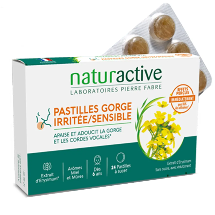 Pastilles gorge irritée et sensible Naturactive - boîte de 24 pastilles