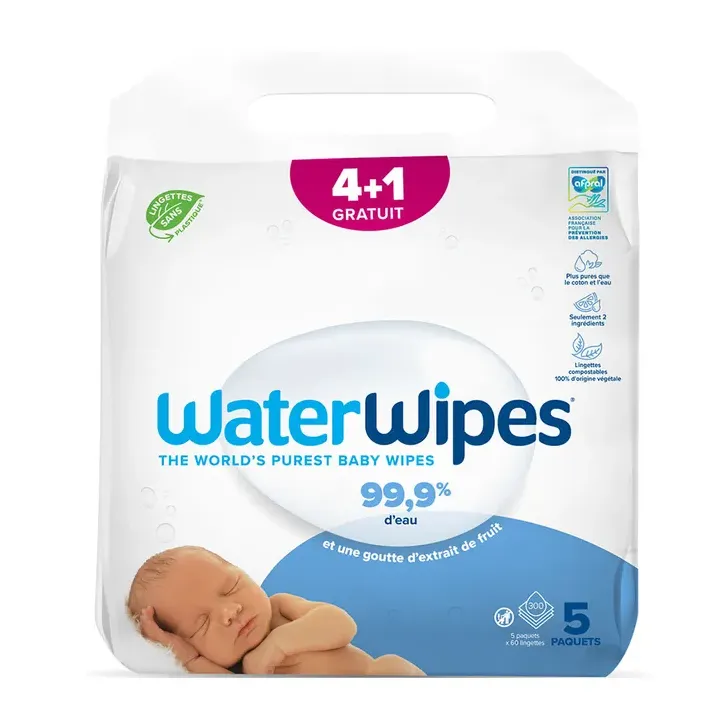 Waterwipes lingettes pour bébés - pack de 4x60 lingettes + 1 offert