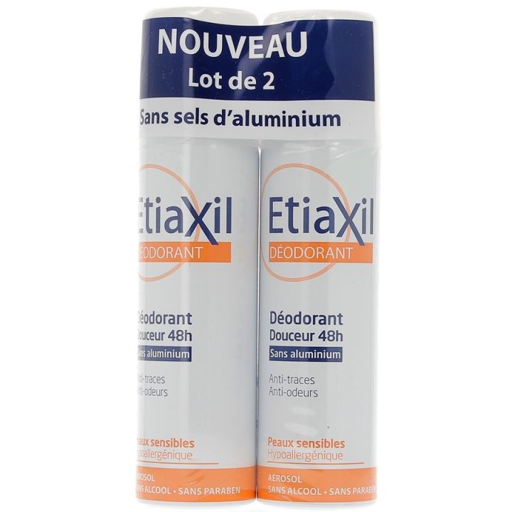 Déodorant douceur sans aluminium Etiaxil - lot de 2 sprays de 150 ml