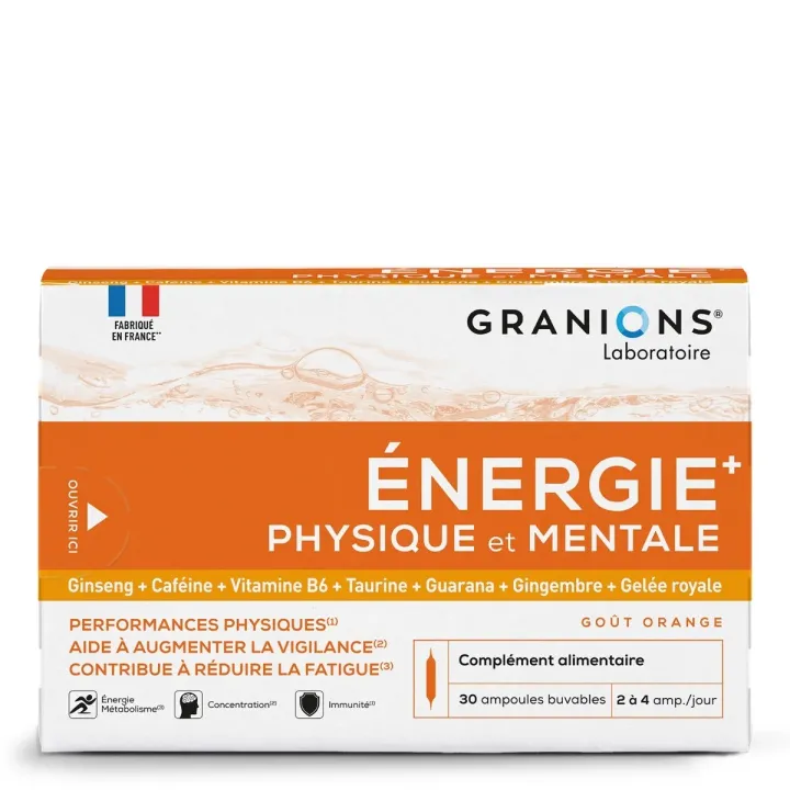 Énergie+ physique et mentale Granions - boîte de 30 ampoules buvables