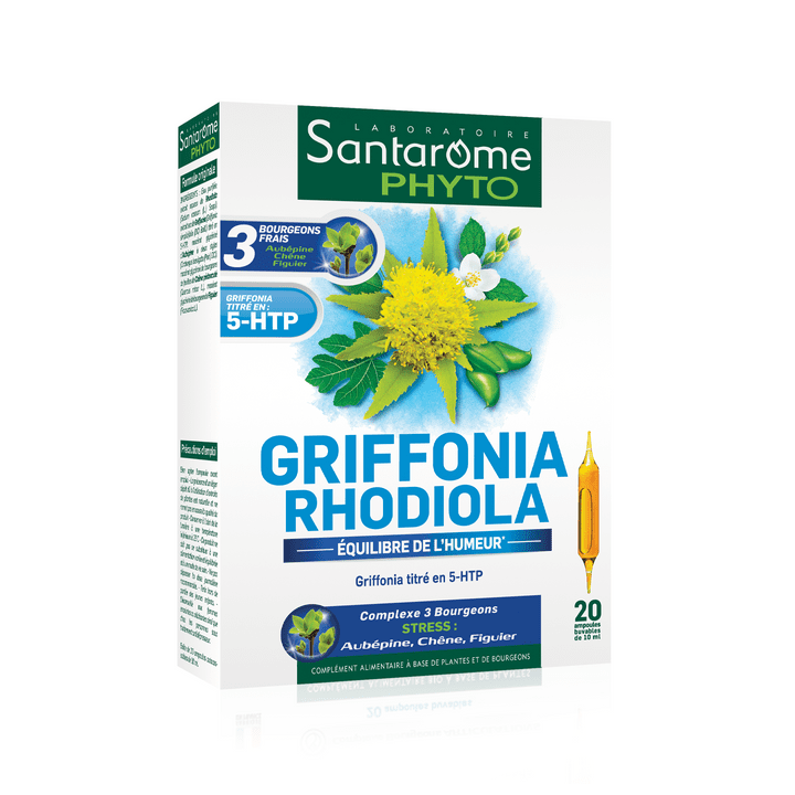 Griffonia rhodiola bio équilibre de l'humeur Santarome - boite de 20 ampoules